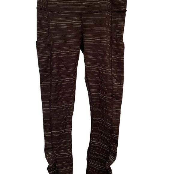 #6 Lululemon  Wunder Under Cropped Workout Leggings Blue with grey stripes - Picture 1 of 5